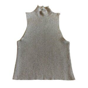 Red Berry Sleeveless Mock Neck tank Top Stretch Metallic Textured Size Small